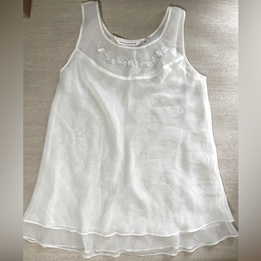 Victoria Secret Ivory Sheer Embroidered Sleeveless nightgown